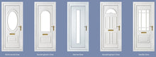 Load image into Gallery viewer, Golden Oak On White UPVC Front Door - Choice of panel designs