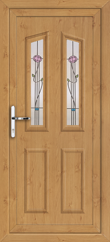 Golden Oak On White UPVC Front Door - 100's Of design Choices